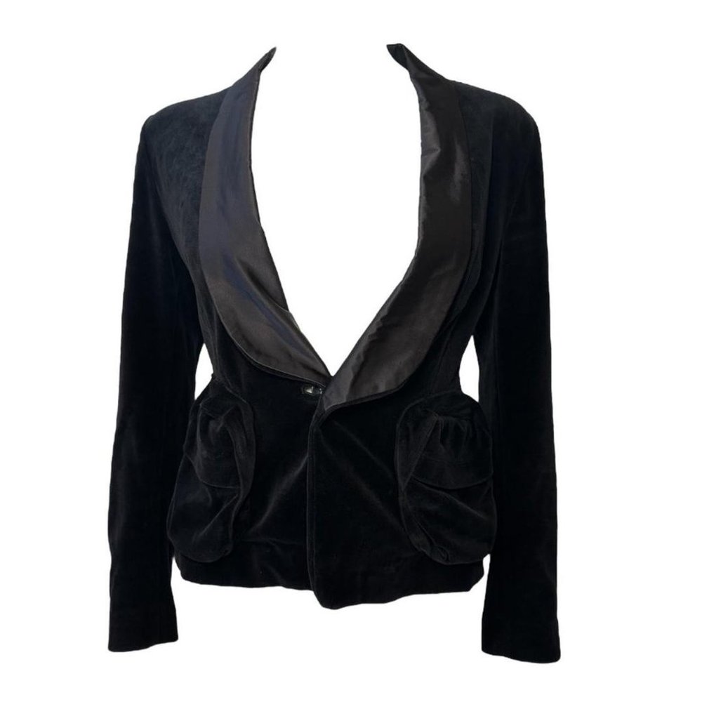 5351 Velvet Blazer with Cargo Pockets and Satin Shawl Collar